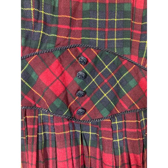 VTG Miss Dorby Dress 14 PETITE Tartan Plaid Midi Button Detail Cummerbund Mutton - Picture 3 of 15